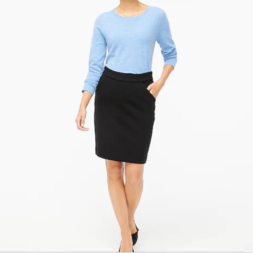 J. Crew Pencil Skirt Sz 8 Black Work Business Career Cotton Pockets